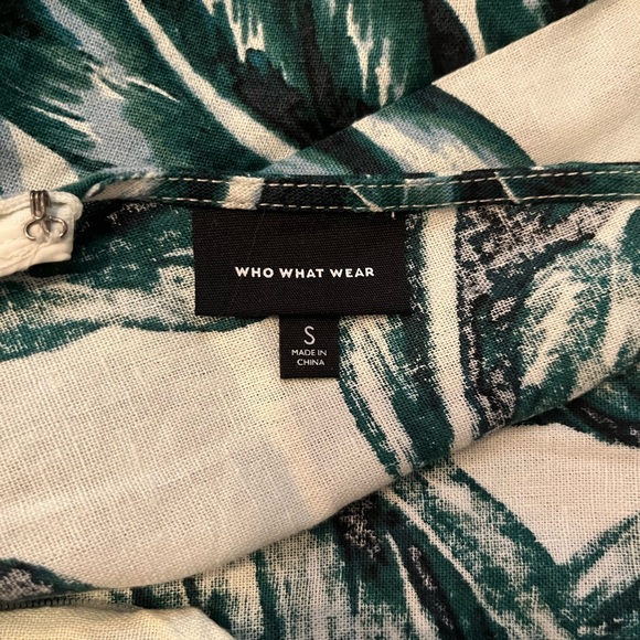 Who What Wear Tropical Palm Print Linen Blend Midi Dress - Picture 7 of 8